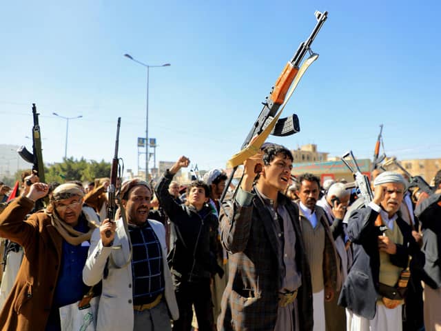 Houthi rebels have seen military facilities in Yemen bombed by UK and Us forces after the countries promised 'retaliation' for attack in the Red Sea. Picture: AFP via Getty Images
