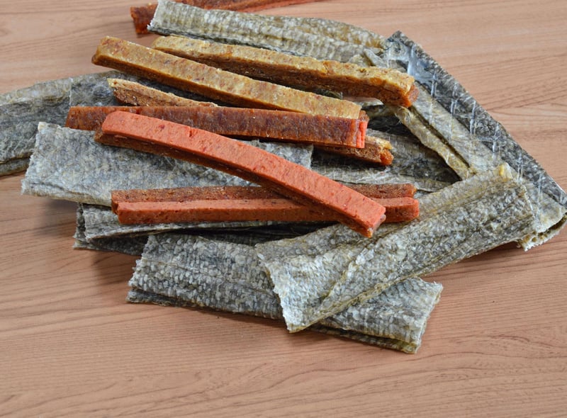 Just the smell of salmon jerky or freeze dried fish skin will get your pet trying to work out what it needs to do to get their paws on some.