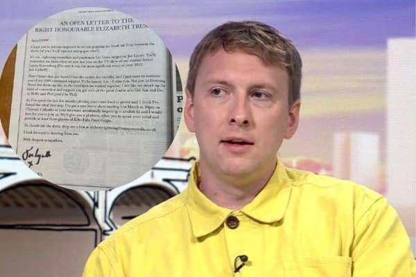Joe Lycett has penned a full page advert in a newspaper inviting the former prime minister Liz Truss to appear on his new TV show.