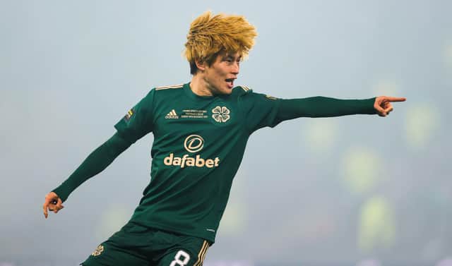 Celtic's Kyogo Furuhashi may not be the new Henrik Larsson, with such a status impossible, but he is certainly exhibiting Larsson-like matchwinning traits - as he did with his scoring double that made him the man to turn the Premier Sports Cup final the way of Ange Postecoglou's men. (Photo by Craig Williamson / SNS Group)