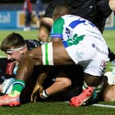 Glasgow Warriors' Sione Vailanu scores the fifth try of the match during the 37-0 win over Benetton at Scotstoun.