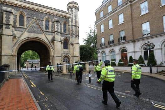 A police cordon remains in place. Pic: PA