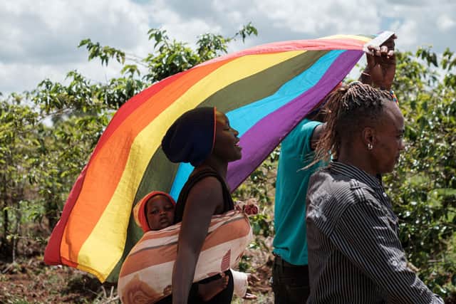 LGBT refugees from South Sudan, Uganda and DR Congo walk on the way to their protest to demand their protection at the office of the United Nations High Commissioner for Refugees (UNHCR) in Nairobi, Kenya, on May 17, 2019. Picture: YASUYOSHI CHIBA/AFP via Getty Images