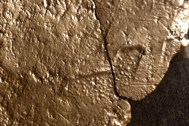The impression of the Z-shaped cord and indentations of the fibres on the clay pot. PIC: UHI