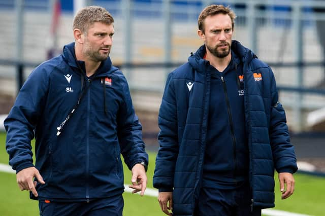 Edinburgh forwards coach Stevie Lawrie, left, with Mike Blair who is stepping down as head coach. (Photo by Ross Parker / SNS Group)