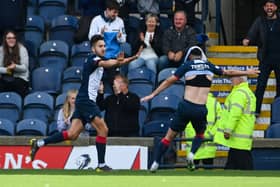 Dario Zanatta celebrates with Reghan Tumilty after scoring Raith Rovers' winner against Aberdeen.