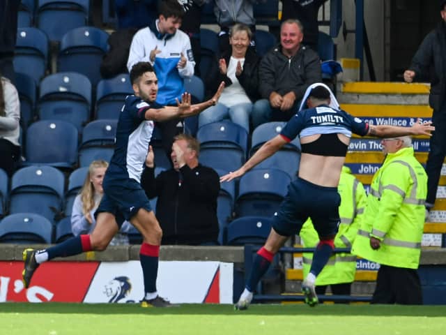 Dario Zanatta celebrates with Reghan Tumilty after scoring Raith Rovers' winner against Aberdeen.