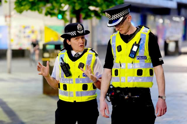 Police Scotland chief constable Jo Farrell, with inspector Jonathan Watters, on patrol in Glasgow city centre. Photo: Jane Barlow/PA Wire