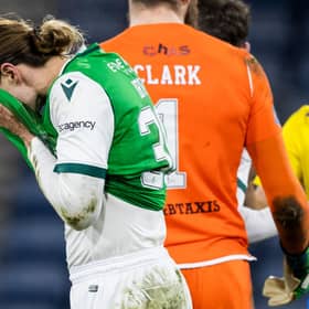 Jackson Irvine reacts at full-time after Hibs were beaten 3-0 by St Johnstone.