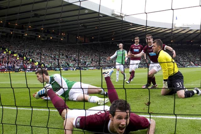 Ryan McGowan scores from Tom Forsyth range, Hearts' fourth of the game
