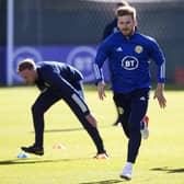 Stuart Armstrong (centre) during Scotland National Team Training at the Oriam, on October 06 , 2021, in Edinburgh, Scotland. (Photo by Craig Williamson / SNS Group)