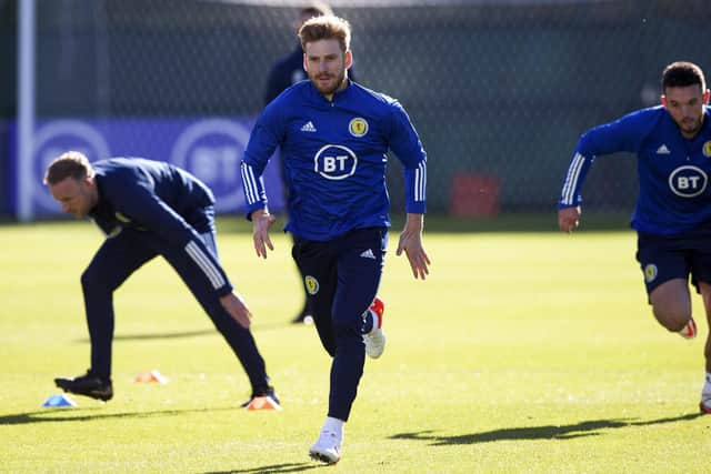 Stuart Armstrong (centre) during Scotland National Team Training at the Oriam, on October 06 , 2021, in Edinburgh, Scotland. (Photo by Craig Williamson / SNS Group)