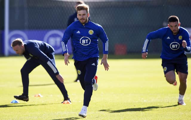 Stuart Armstrong (centre) during Scotland National Team Training at the Oriam, on October 06 , 2021, in Edinburgh, Scotland. (Photo by Craig Williamson / SNS Group)