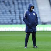 Scotland manager Steve Clarke watches training during the rain ahead of the Northern Ireland match.