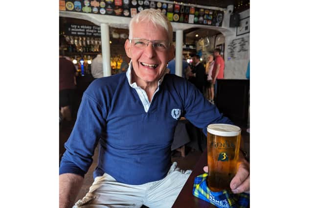 Finlay Calder OBE with a pint of Gen!us at Teuchters Bar in Edinburgh. Picture supplied.