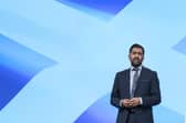 First Minister and SNP leader Humza Yousaf discusses the Independence Strategy Resolution during the second session at the SNP annual conference in Aberdeen. PIC: PA.