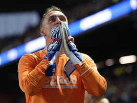 Rangers' Allan McGregor blows kisses to the crowd at the conclusion of his final home competitive encounter for his beloved club. Which won't be his final, final bow at Ibrox.(Photo by Ross MacDonald / SNS Group)