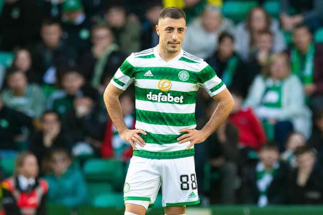 Celtic's Josip Juranovic looks dejected after scoring an own goal in the club's in over Motherwell last weekend. (Photo by Craig Foy / SNS Group)