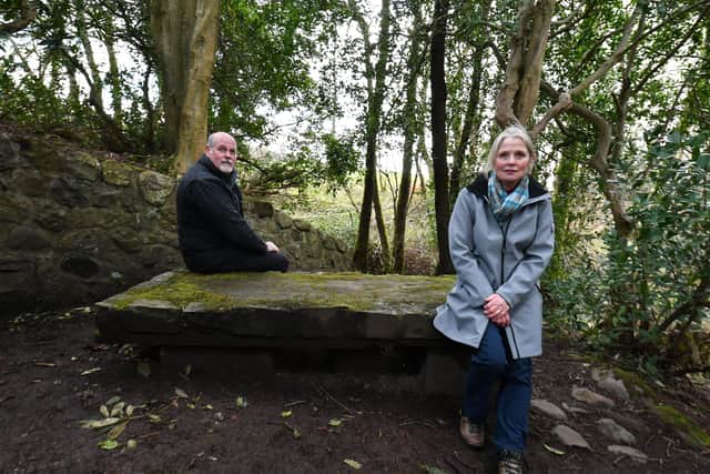 Mr Maiden and Mrs Campbell at the Prophet's Grave in the Brisbane Glen near Largs picture: John Devlin