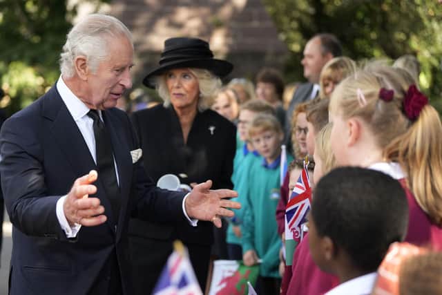 King Charles III meeting wellwishers after attending a Service of Prayer and Reflection Llandaff Cathedral in Cardiff