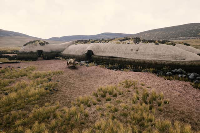 The houses, people, clothes, tools and animals found at the Lair site have been brought to life in the virtual reality tour. PIC: Reconstruction by Jack Horsburgh, still image courtesy of Perth and Kinross Heritage Trust.