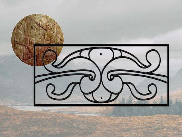 The recurring image of a rectangle on Pictish standing stones is seen as either a shield or possibly a book cover. It is known that Pictish warriors fought with distinctively small shields/bucklers which were square, round or H-shaped. Bucklers were hand held and used as melee weapons in close combat. They were made of oak plants covered in embossed leather.