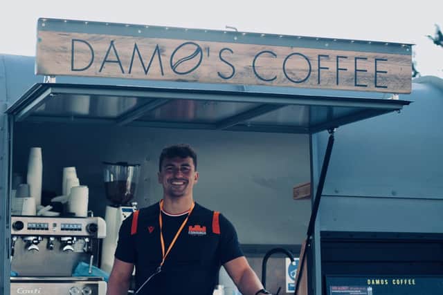 Damien Hoyland at his coffee stall at the back of the DAM Health Stadium. Picture: Edinburgh Rugby
