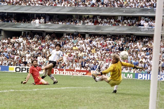 Maradona fires Argentina into the 1986 World Cup final with this goal against Belgium.