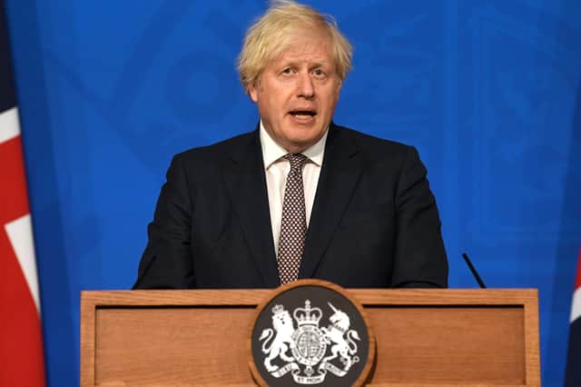 Prime Minister Boris Johnson speaking during a media briefing in Downing Street, London