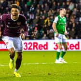 Sean Clare celebrates after scoring to make it 1-0 Hearts during  the derby at Easter Road in March  Photo: Ross Parker / SNS Group