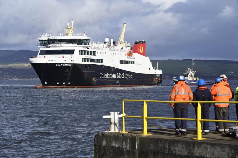 Members at Ferguson Marine oversee the departure of the Glen Sannox from its Port Glasgow berth. Picture: John Devlin