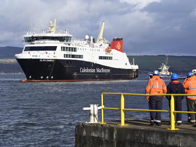 Members at Ferguson Marine oversee the departure of the Glen Sannox from its Port Glasgow berth. Picture: John Devlin