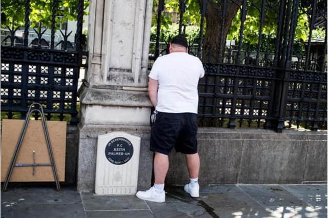 A man urinated next to a memorial dedicated to the police officer killed in the Westminster terror attack