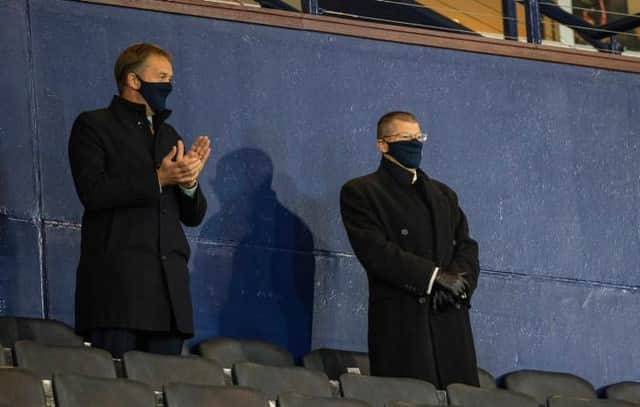 Scottish FA chief executive Ian Maxwell (left) and SPFL chief executive Neil Doncaster (right) have both questioned the Scottish government's plans for vaccine passports at major sporting events. (Photo by Craig Williamson / SNS Group)