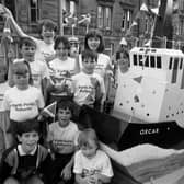 Children on the Forth Ports Authorty float (with OXCAR) take part in the Leith Pageant, which opens Leith Festival, in June 1987  Pic: Stan Warburton