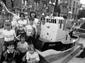 Children on the Forth Ports Authorty float (with OXCAR) take part in the Leith Pageant, which opens Leith Festival, in June 1987  Pic: Stan Warburton