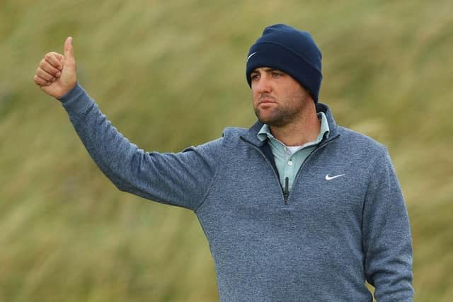Scottie Scheffler  reacts during a practice round prior to the Genesis Scottish Open at The Renaissance Club in East Lothian. Picture: Andrew Redington/Getty Images.