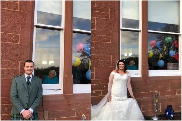 The couple visited the care home yesterday to see Evelyn from the window.