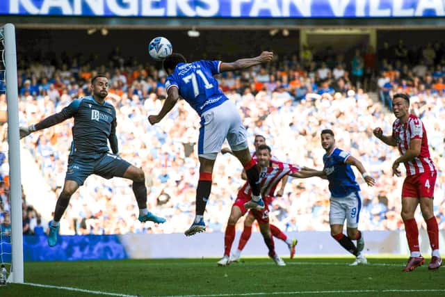 Malik Tillman scores to  make it 1-0 Rangers. (Photo by Craig Williamson / SNS Group)