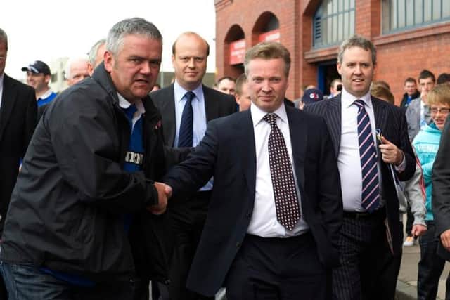 Craig Whyte was greeted by Rangers supporters when he arrived at Ibrox for a match against Hearts on May 7, 2011 - the day after completing his takeover of the club. (Photo by Craig Williamson/SNS Group).