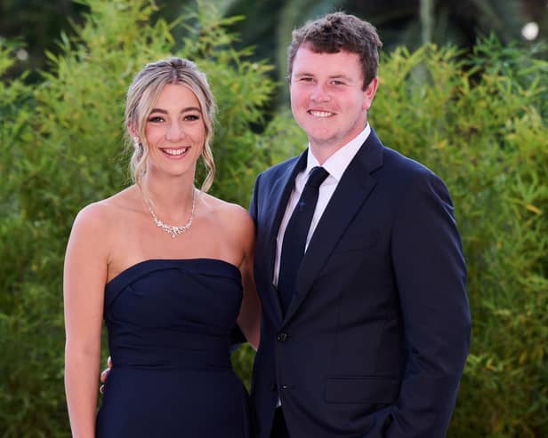 Bob MacIntyre and girlfriend Shannon Hartley pictured attending the Gala Dinner prior to the 2023 Ryder Cup at Marco Simone Golf Club in Rome. Picture: Ross Kinnaird/Getty Images.