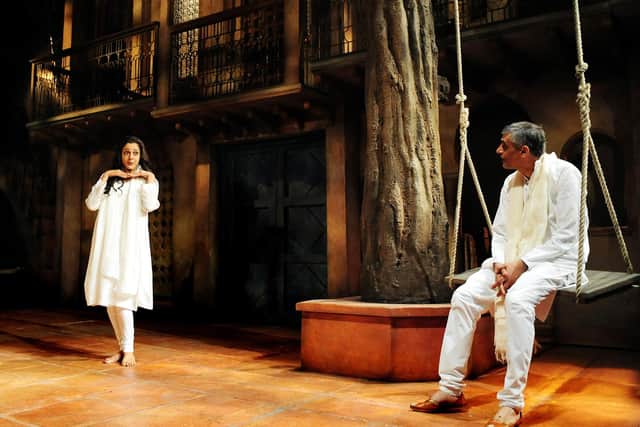Meera Syal and Paul Bhattacharjee in Shakespeare's Much Ado About Nothing, Strafford Upon Avon, 2012.