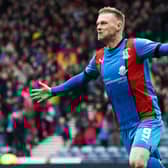 Billy McKay celebrates after scoring to make it 3-0 to Inverness over Falkirk in the Scottish Cup semi-final.  (Photo by Craig Williamson / SNS Group)