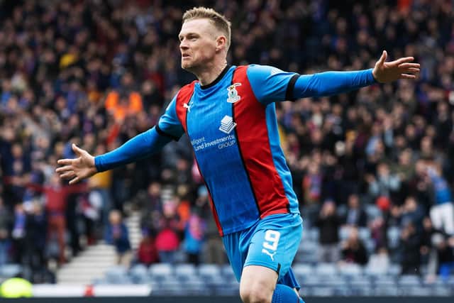 Billy McKay celebrates after scoring to make it 3-0 to Inverness over Falkirk in the Scottish Cup semi-final.  (Photo by Craig Williamson / SNS Group)