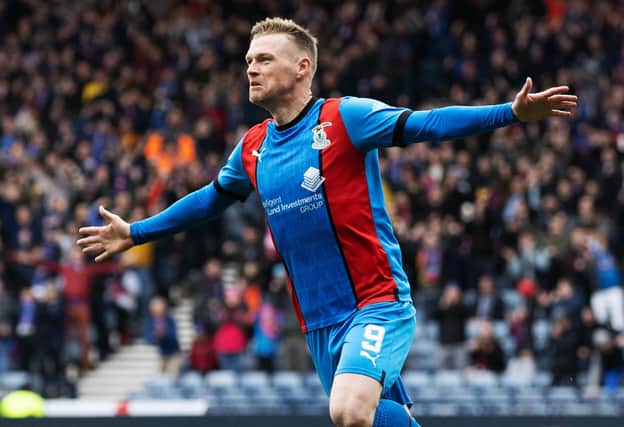 Billy McKay celebrates after scoring to make it 3-0 to Inverness over Falkirk in the Scottish Cup semi-final.  (Photo by Craig Williamson / SNS Group)