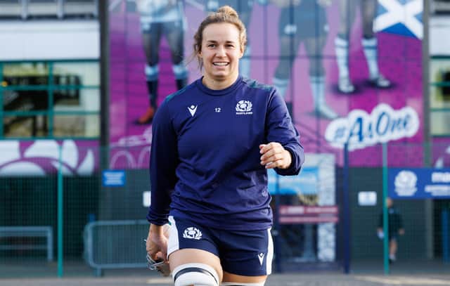 Scotland Women captain Rachel Malcolm during a training session at Hive Stadium prior to flying out to South Africa for the WXV tournament opener. (Photo by Ross Parker / SNS Group)