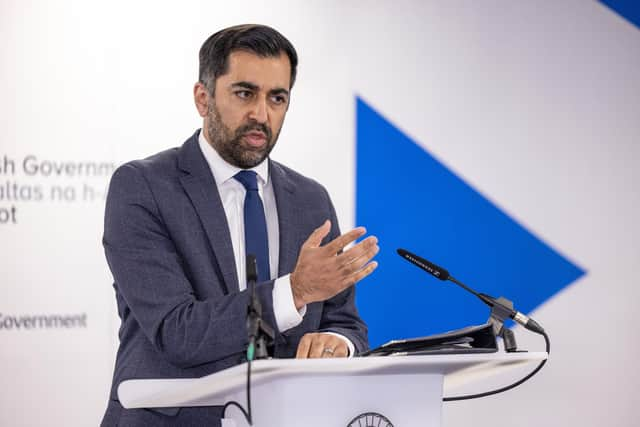 First Minister Humza Yousaf speaks during a press conference at the launch of the latest Building a New Scotland prospectus paper, which details plans for a new written constitution to be created by people in Scotland, at Atlantic Quay, Glasgow.