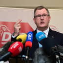Democratic Unionist Party (DUP) leader Sir Jeffrey Donaldson addresses the media following a meeting with 120 executive members of the DUP on a possible deal to restore the devolved government in Belfast, Northern Ireland.