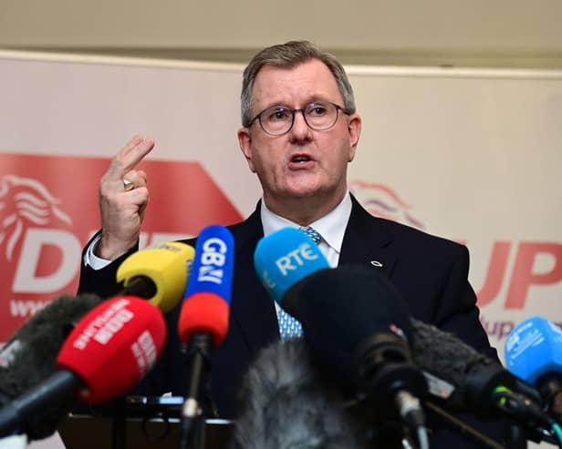 Democratic Unionist Party (DUP) leader Sir Jeffrey Donaldson addresses the media following a meeting with 120 executive members of the DUP on a possible deal to restore the devolved government in Belfast, Northern Ireland.