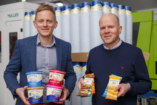 Stuart Common and Mac Mackie with some of the Aberdeenshire firm's ice cream and chocolate products. Picture: Ross Johnston/Newsline Media